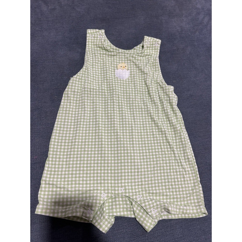 Angel Dear Boys Bamboo Green Gingham Romper One Piece Outfit Size 18-24 Month